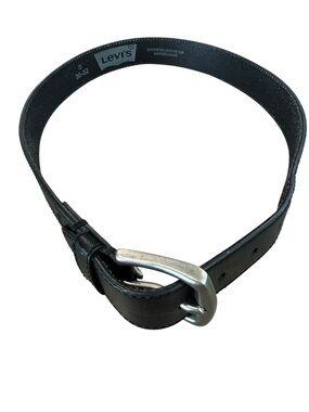 Levi Strauss Black Leather  Belt Small 30-32 in. Silver Metal Buckle